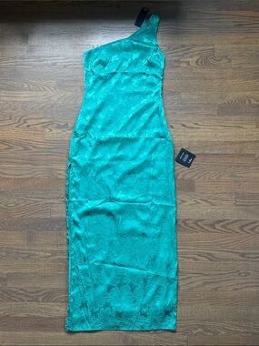 BNWT Lulu's Teal One-Shoulder Floral Jacquard Sheath Dress